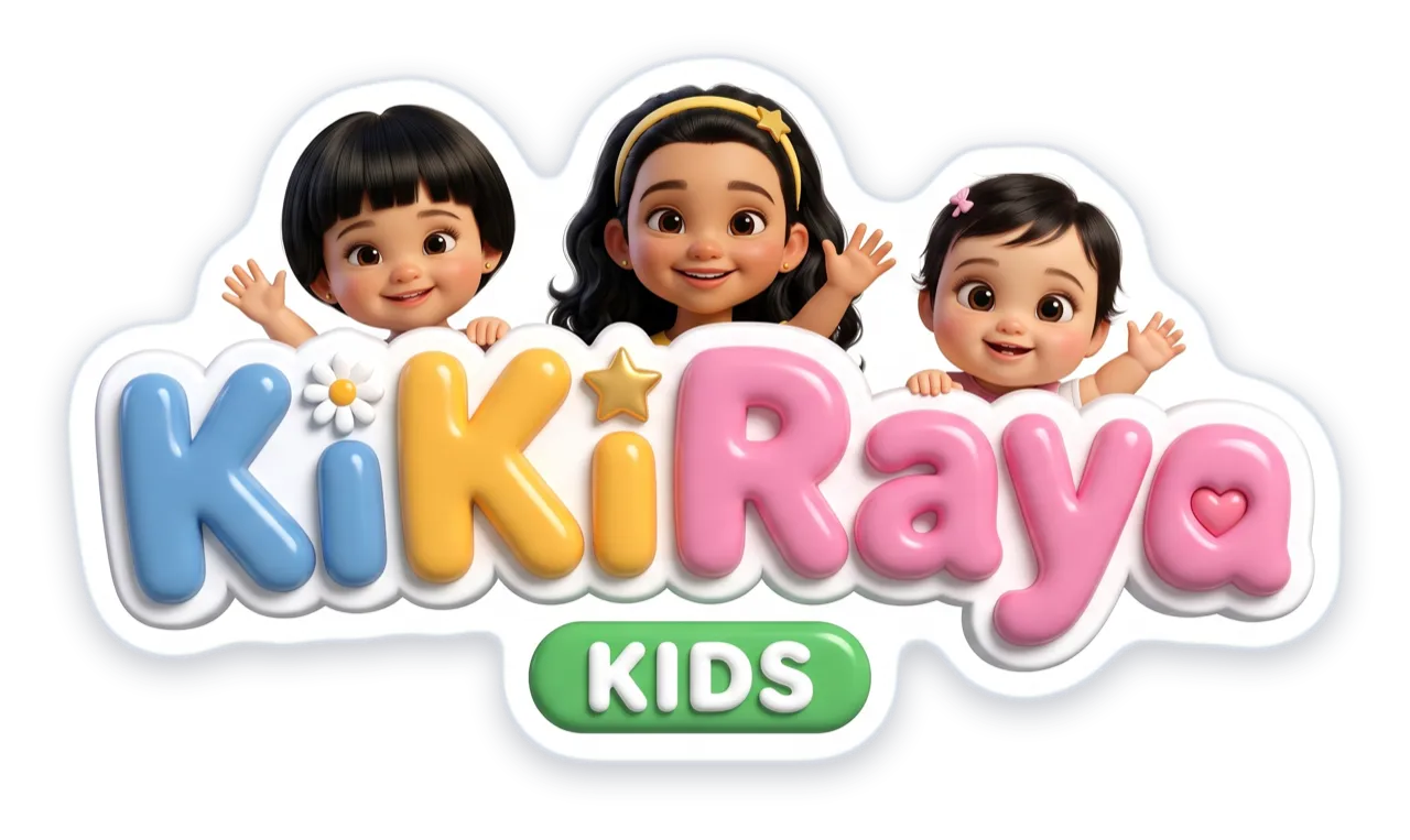Kiti, Nanu and Pannu waving over the KiKiRaya Kids logo